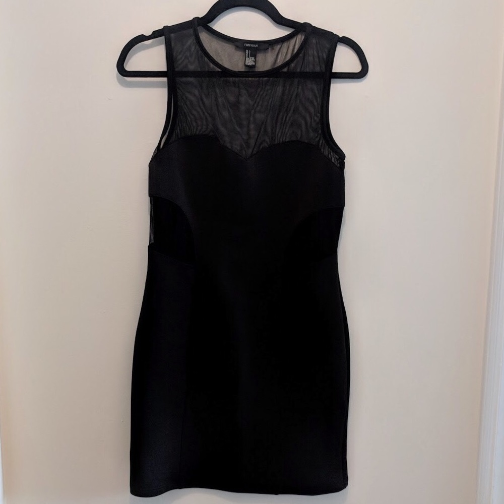 Forever 21 | Black Mock Neck Mesh Bodycon Dress L